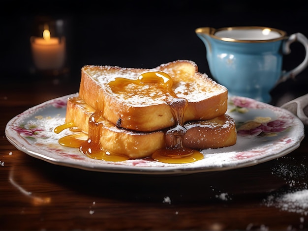 Photo delicious french toast with vibrant berries and syrup