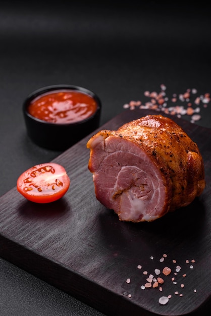 Delicious fresh baked meat roll with spices and herbs