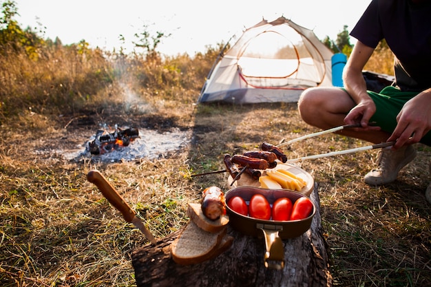 Delicious fresh camp meal outside 