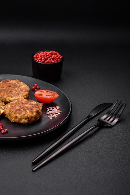 Delicious fresh fried minced fish cutlets with spices and herbs