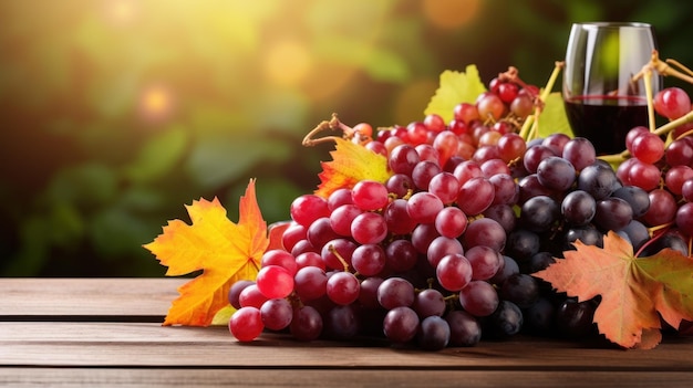 Delicious Fresh Grapes on Autumn Background AI Generated