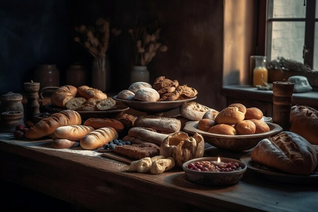 Delicious and fresh pastries on the table Generative AI