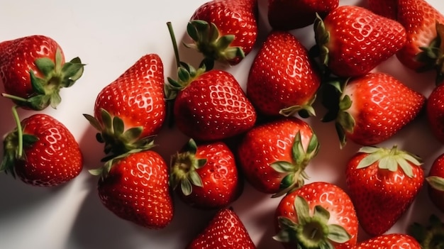 Delicious fresh red strawberries on white background AI Generative