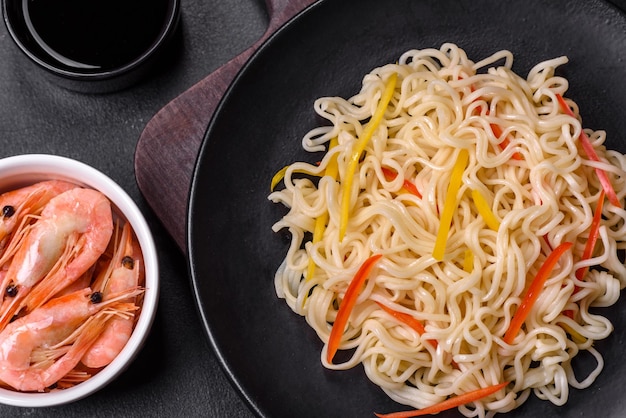 Delicious fresh rice noodles with shrimp spices and herbs