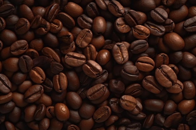 Delicious fresh roasted coffee beans in a pile slowly rotating Generative ai