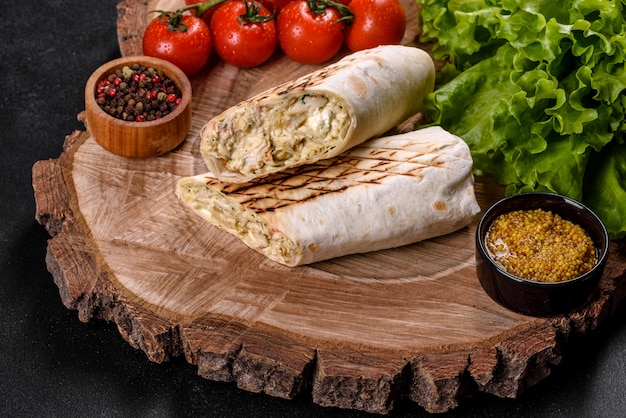 Delicious fresh shawarma with meat and vegetables