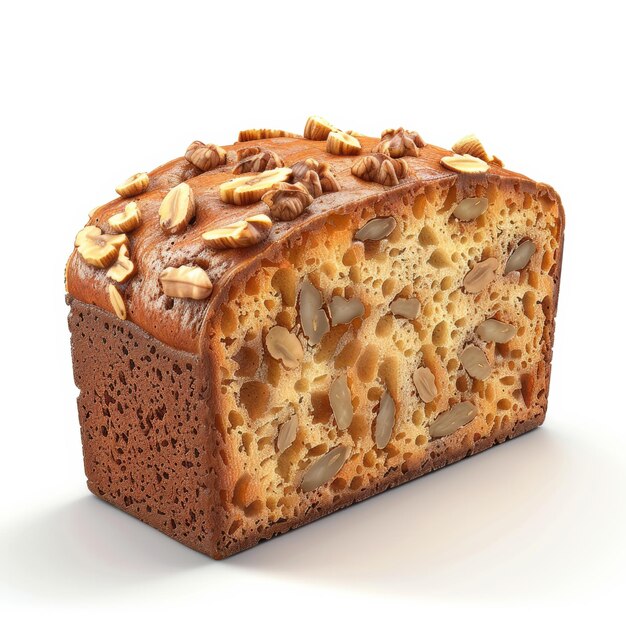 A delicious fresh slice of banana bread with nuts ready to be enjoyed at home