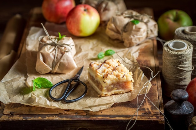 Delicious and fresh take away apple pie packed in paper