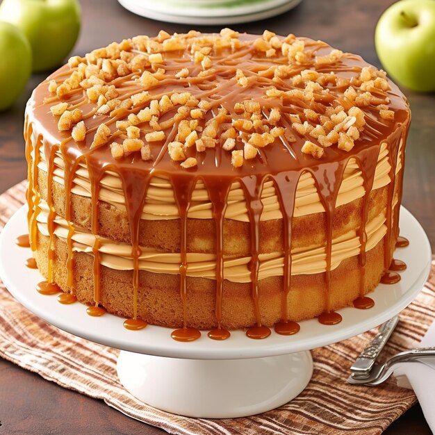 Delicious freshly made decorated caramel cake