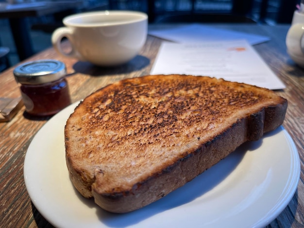 Delicious freshly toasted slice of bread on the plate