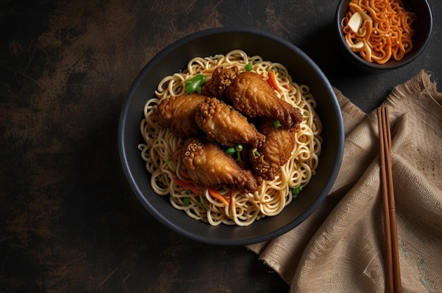 Delicious Fried Chicken and Instant Noodles Combo Generative Ai