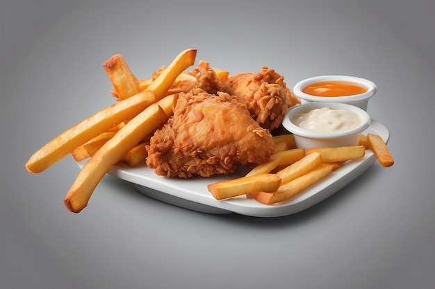 Photo delicious fried chicken with french fries isolated on a transparent background