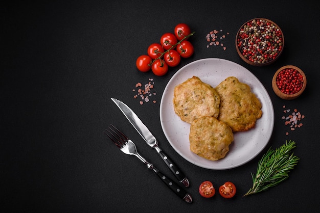 Delicious fried chopped fillet pancakes with spices salt and herbs