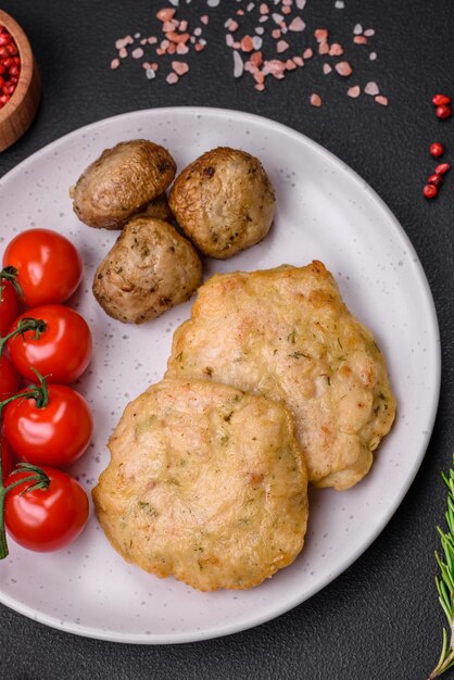 Delicious fried chopped fillet pancakes with spices salt and herbs