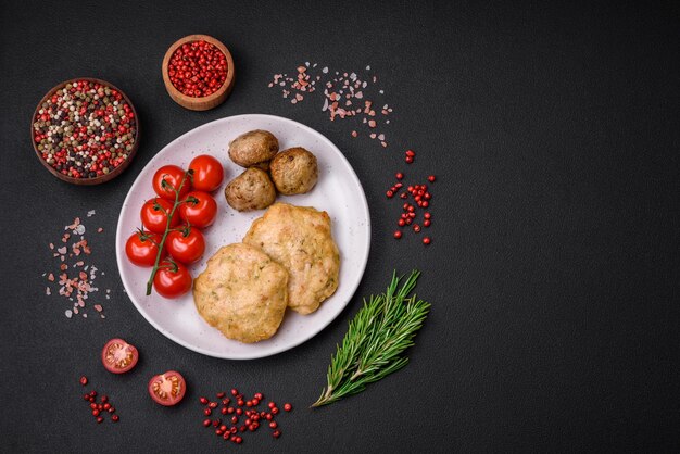 Delicious fried chopped fillet pancakes with spices salt and herbs