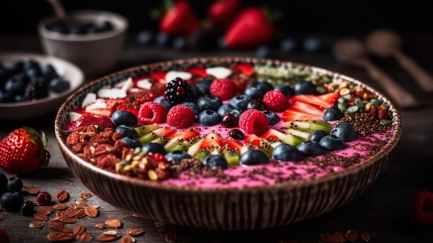 Delicious fruit berry smoothie on a bowl generative ai