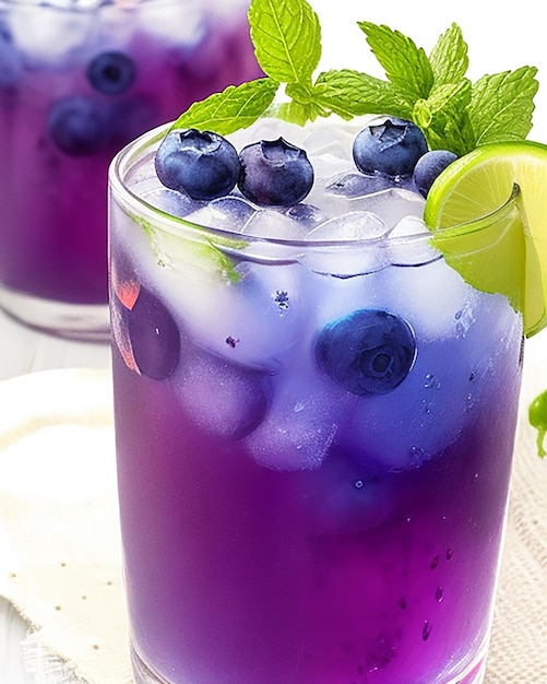 delicious fruit juice blueberry and Slice Lemon juice