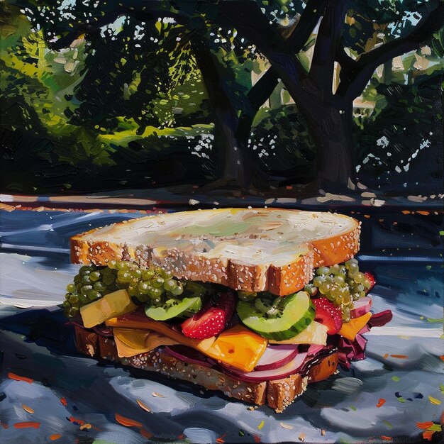 Photo delicious fruitfilled sandwich parked near lush trees