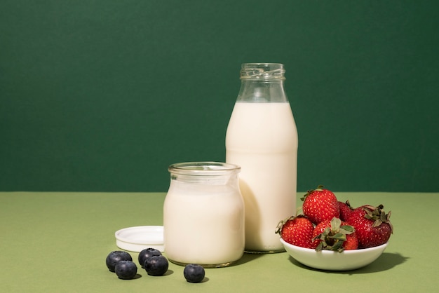 Delicious fruits and milk arrangement