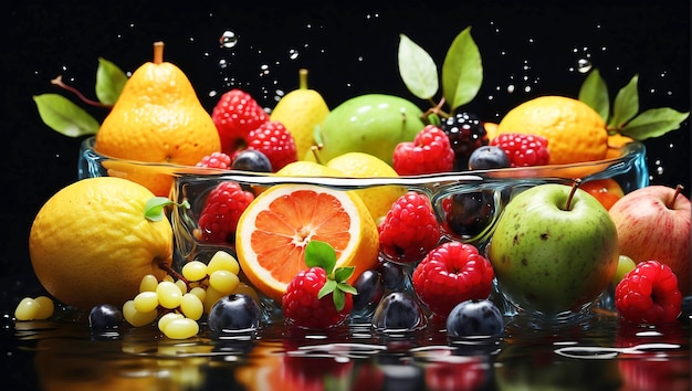 Delicious fruits with water