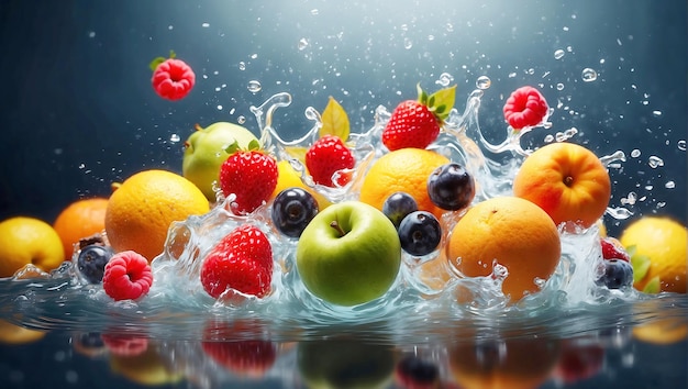 Delicious fruits with water