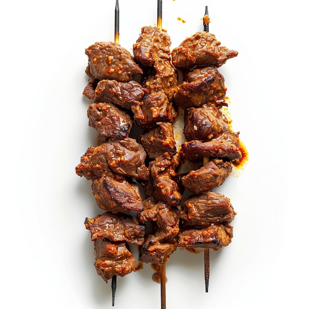 Delicious Gambian Suya Skewers isolated on white background