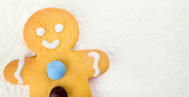 Delicious gingerbread Christmas cookie decorated with royal icing