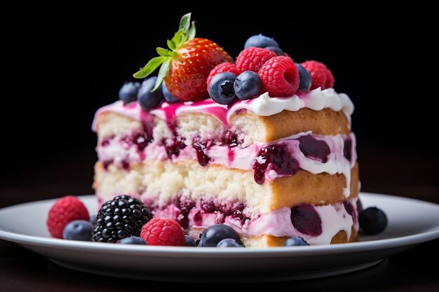 Delicious gourmet berry cake slice Generative Ai