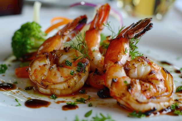 Delicious Gourmet Grilled Shrimp Served in an Elegant Fine Dining Presentation