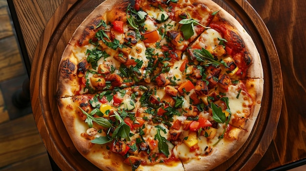 Delicious Gourmet Pizza with Fresh Vegetables and Herbs Perfect for Restaurants and Food Advertise