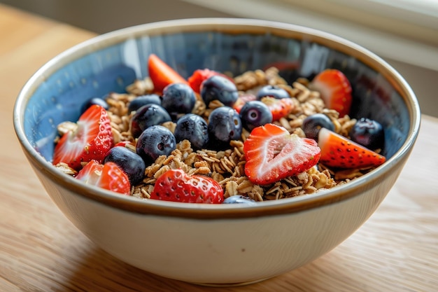 Delicious Granola Bowl with Fresh Strawberries and Blueberries