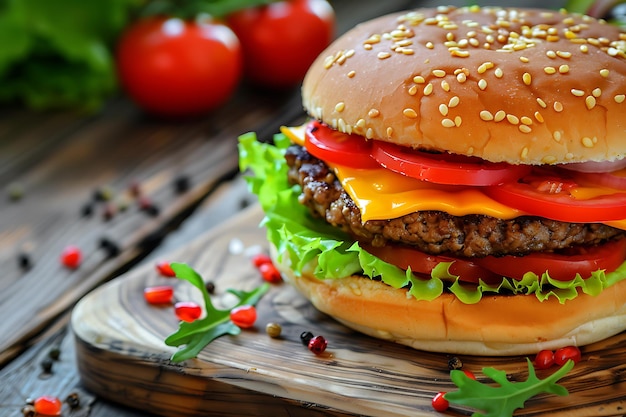 Delicious grilled burger with beef