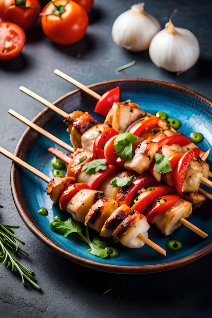 Delicious grilled chicken skewers meal