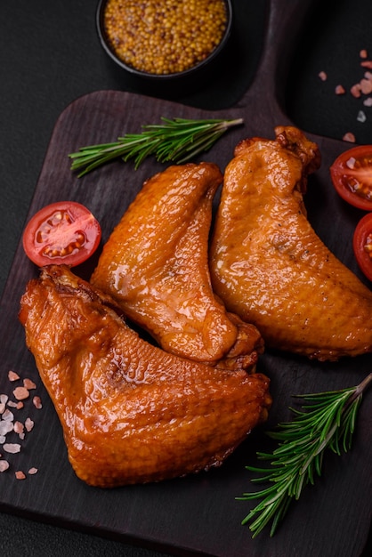 Delicious grilled chicken wings with spices and herbs