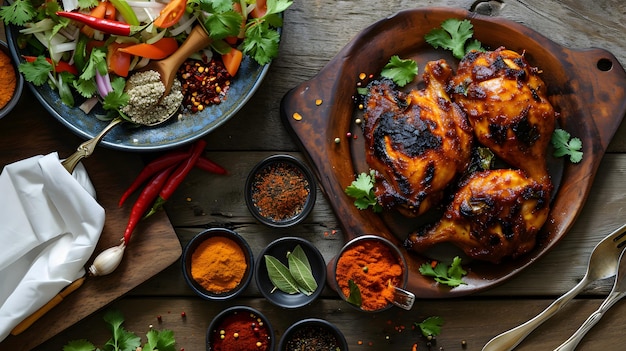 Photo delicious grilled chicken with fresh herbs and spices