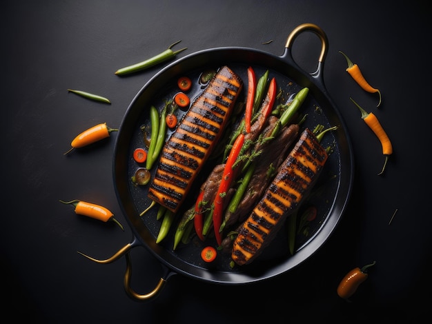 Delicious grilled meat with vegetables ai generative