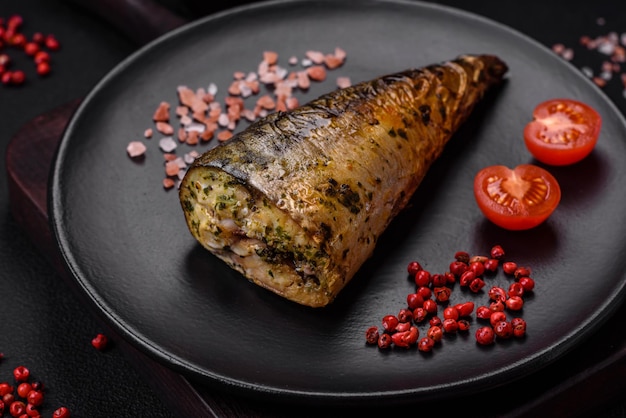 Delicious grilled ocean mackerel with salt spices and herbs