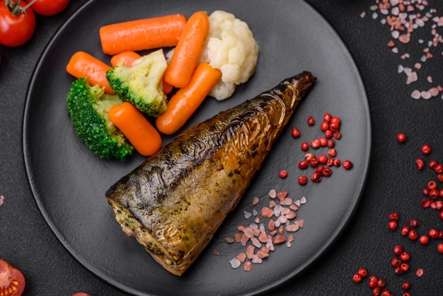 Delicious grilled ocean mackerel with salt spices and herbs