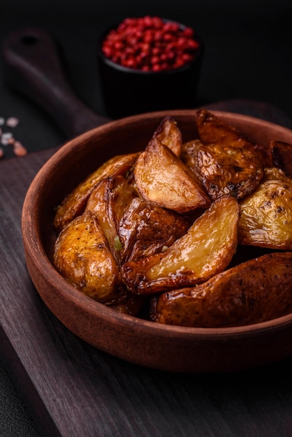 Delicious grilled potato slices with garlic spices and herbs