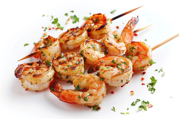 Delicious Grilled Shrimp Skewers on White Background