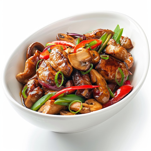 Delicious Guinean Shiitake Stir Fry isolated on white background