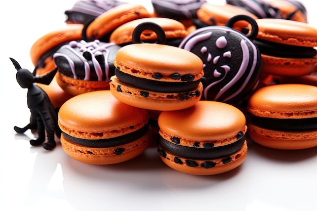 Delicious Halloween macaroons on a white background