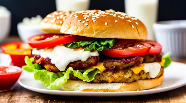 delicious hamburger on a fluffy sesame seed bun