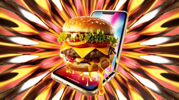 Photo a delicious hamburger pops out background