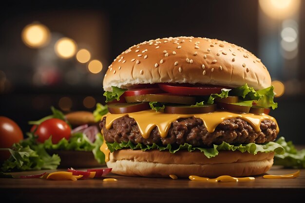 Delicious hamburger with flame on black background closeup view