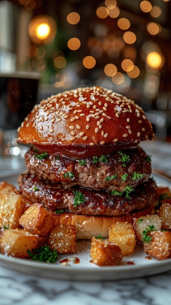 Delicious hamburger with greens