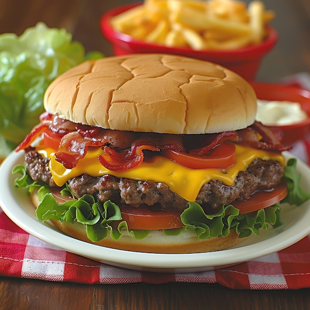 Delicious hamburger with greens