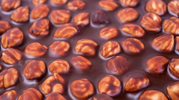 Delicious hazelnuts in chocolate closeup