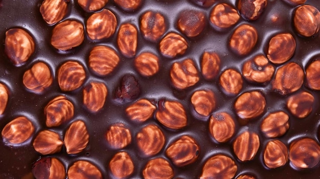 Delicious hazelnuts in chocolate closeup