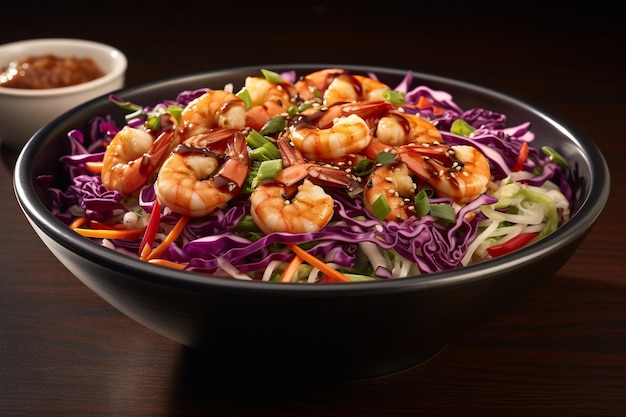 Delicious healthy buddha bowl with shrimps